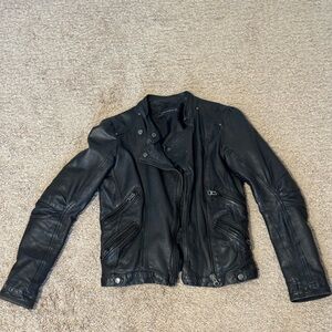 Zara Black Leather Jacket with Snap Buttons